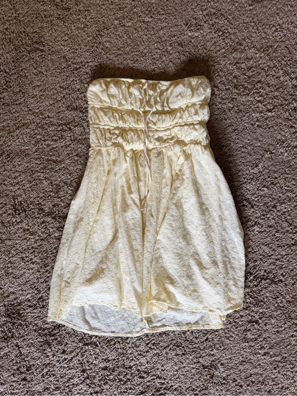 Princess Polly Pale Yellow Strapless Eyelet Romper
